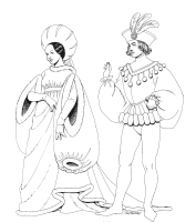 A coloring page of renaissance clothing